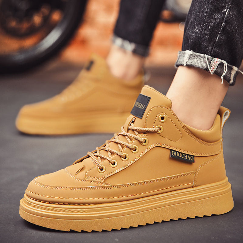 Botas Martin para a primavera masculina, novos sapatos de trabalho de cano alto, sapatos casuais casuais de sola grossa e modernos para homens, botas até ao tornozelo