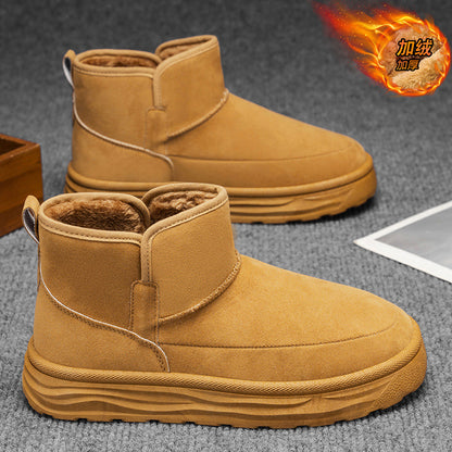 Botas de neve integradas em pele e lã para homens, novos sapatos de algodão quente antiderrapantes forrados a polar Nordeste 2025