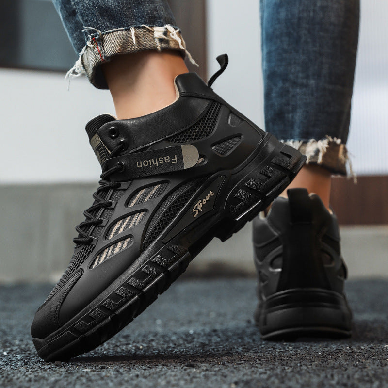 Sapatos masculinos de outono, novos sapatos altos e respiráveis, ténis de rede masculinos versáteis para aumentar a altura, sapatos casuais de pai