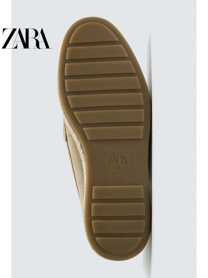 ZARA 2026 Verão Novo Sapatos Masculinos com Bordado de Penas, Mocassins Casuais de Couro Estilo Náutico 2651720 002