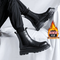 Botas Chelsea para homens, sapatos de couro de cano alto, botas de tubo de fumo, botas Martin primavera e outono britânicas para homens, botas pretas respiráveis de verão para homens