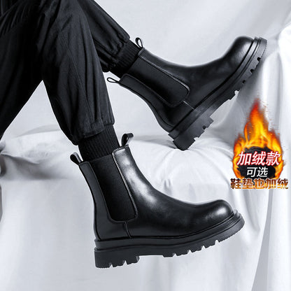 Botas Chelsea para homens, sapatos de couro de cano alto, botas de tubo de fumo, botas Martin primavera e outono britânicas para homens, botas pretas respiráveis de verão para homens