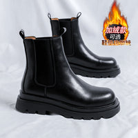 Botas Chelsea para homens, sapatos de algodão quente forrados a polar polar de inverno, botas Martin de neve, sapatos masculinos de trabalho, botas até ao tornozelo ao estilo britânico