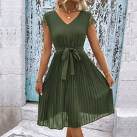 Amazon Vestido Feminino Transfronteiriço de Comércio Externo 2024 Novo Vestido Feminino Transfronteiriço Europeu e Americano em Retalhos de Cor Sólida Plissado