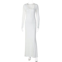 Vestido elegante elegante, de cor sólida, bestseller transfronteiriço da Amazon, confortável, de corte slim, botões e decote em U, manga longa e manga longa, justo nas ancas, para mulheres