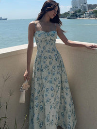 2026 Vestido Princesa Slimless Strapless Sweet Style Verão Europeus e Americanos com Vestido Floral de Alças Finas para Mulheres