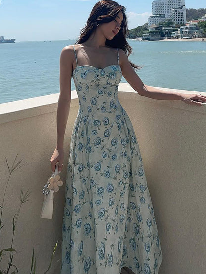 2026 Vestido Princesa Slimless Strapless Sweet Style Verão Europeus e Americanos com Vestido Floral de Alças Finas para Mulheres
