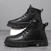 Botas Martin para Homem Outono 2025 Novas Botas Masculinas, Botas de trabalho pretas de cano alto versátil, Sapatos de Pele Casual