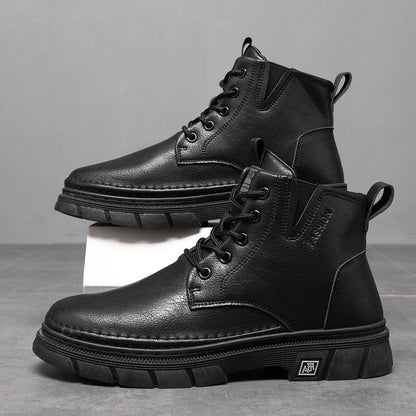 Botas Martin para Homem Outono 2025 Novas Botas Masculinas, Botas de trabalho pretas de cano alto versátil, Sapatos de Pele Casual