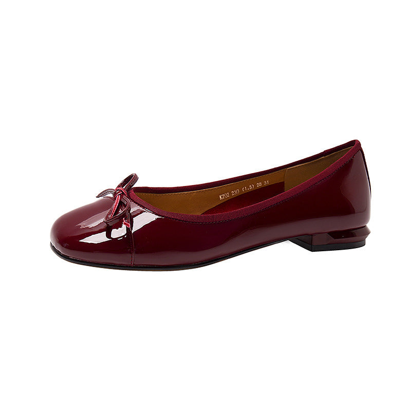 Sapatos rasos vintage de laço quadrado, bico quadrado, fundo raso, fundo plano, salto baixo, sapatos femininos primavera/outono 2025 novos, sapatos de verniz femininos, sapatos de casamento