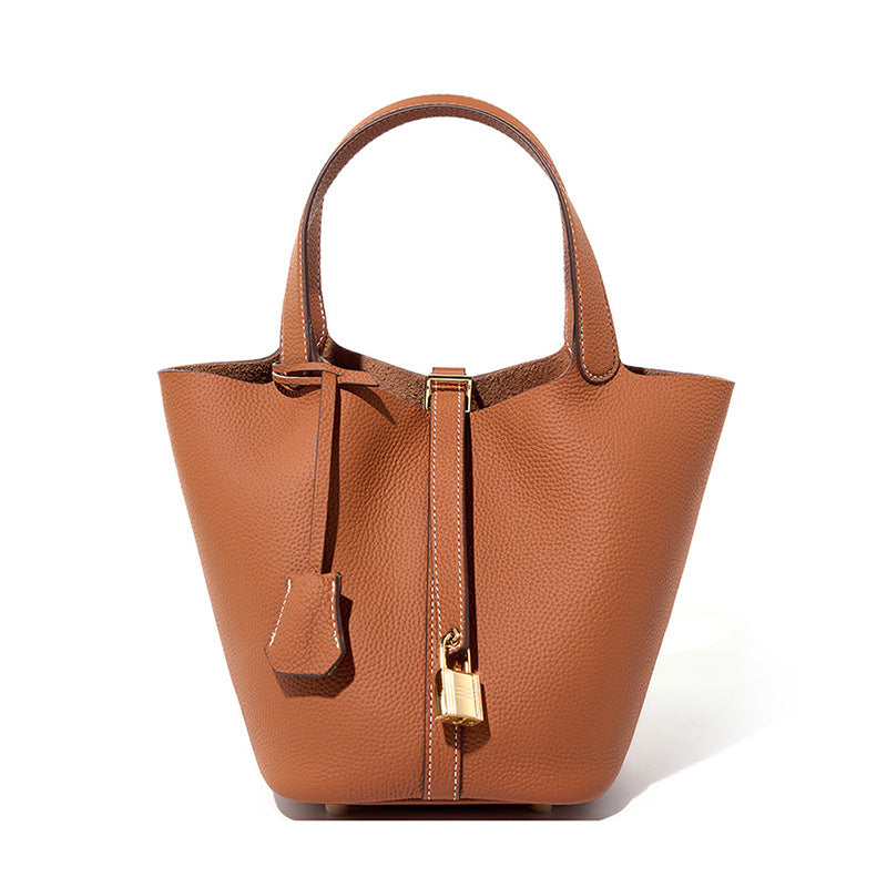 Malas 2026 Nova Cesta de Couve com Balde Bolsa de Mulher TC Mala de Pele Genuína Mala de Mãe Bolsa de Noiva Sensação de Luxo de Casamento