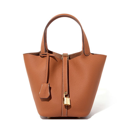 Malas 2026 Nova Cesta de Couve com Balde Bolsa de Mulher TC Mala de Pele Genuína Mala de Mãe Bolsa de Noiva Sensação de Luxo de Casamento