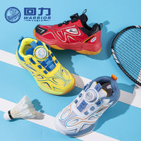 Sapatos vermelhos de rapazes com botões, sapatos de badminton em pele com rede fixe, sapatos infantis Warrior novos de outono, sapatos desportivos de interior