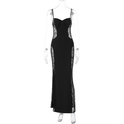 Novo vestido slip de renda francesa de retalhos oco, que aperta a cintura, sexy e justo à anca para vendas transfronteiriças na Europa e América