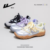 Sapatos pretos Warrior Trendy Cool com Atacadores para Mulher, Ténis de sola fina e respiráveis, ténis de bico arredondado, leves e confortáveis