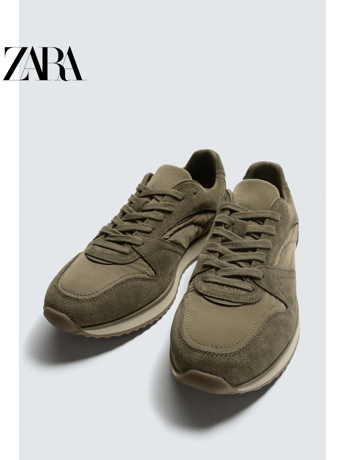 ZARA 2026 Verão Novo Sapatos Masculinos com Detalhes em Camurça e Couro: Sapatos Esportivos Casuais 2346820 500