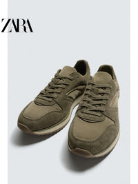 ZARA 2026 Verão Novo Sapatos Masculinos com Detalhes em Camurça e Couro: Sapatos Esportivos Casuais 2346820 500