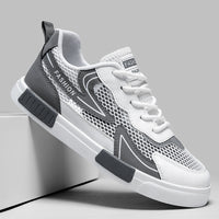Ténis desportivos finos, respiráveis e ocos de malha para o verão masculino, sapatos casuais casuais versáteis e modernos para estudantes