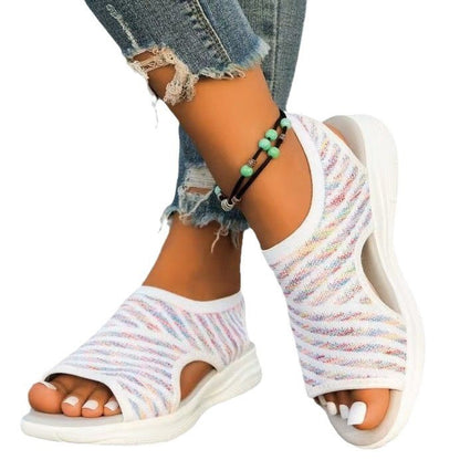 25 Summer New Foreign Trade Plus Size Cross-fronteriço Moda Europeia e Americana Sandálias Flyknit Amazon Flyknit Outside-Fishmouth