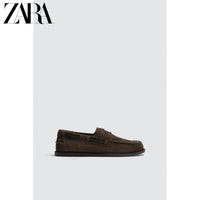 ZARA 2026 Primavera/Verão Sapatos Masculinos Novos com Acabamento em Camurça, Sapatos Casuais Náuticos de Couro 2442720 700