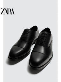 ZARA Coleção Primavera/Verão 2026 - Sapatos Masculinos: Oxford Preto Minimalista de Bico Fino e Salto Baixo, 2489720 800