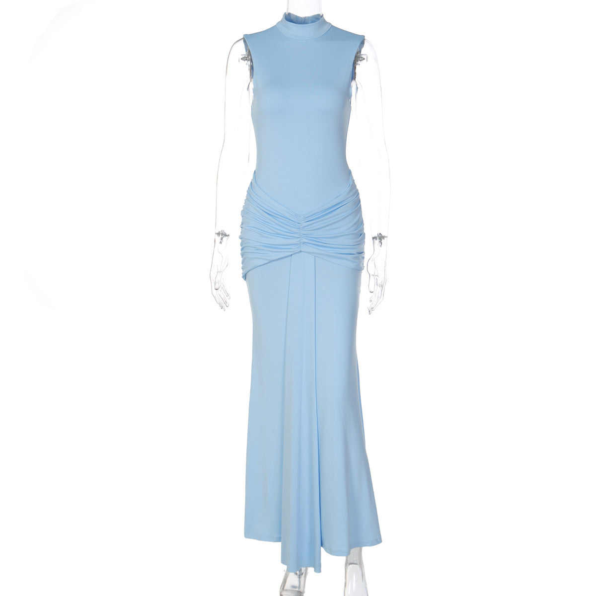 Vestido feminino feminino de cor sólida, de cor sólida, sem mangas, justo, na moda, fita longa e sexy