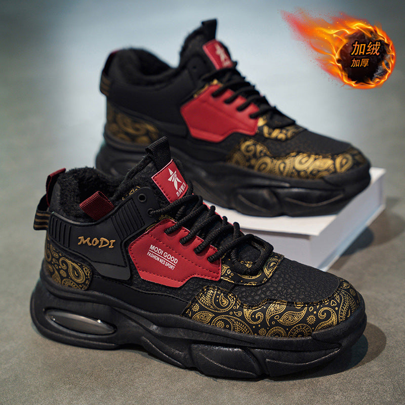 Sapatos masculinos, sapatos desportivos novos para o inverno 2025, sapatos quentes de algodão forrados a polar, ténis de corrida com almofada de ar, sapatos casuais masculinos, sapatos de pai