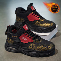 Sapatos masculinos, sapatos desportivos novos para o inverno 2025, sapatos quentes de algodão forrados a polar, ténis de corrida com almofada de ar, sapatos casuais masculinos, sapatos de pai