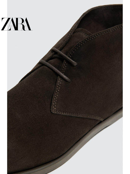 ZARA 2026 Primavera/Verão Sapatos Masculinos, Botas Derby com Cadarço e Detalhes em Camurça, 2434720 700