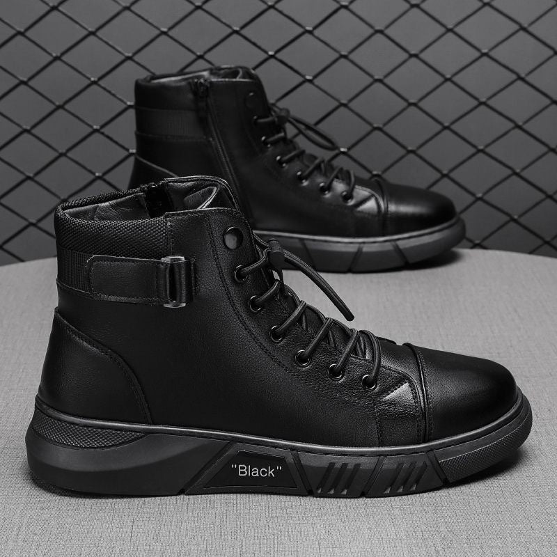 Sapatos masculinos de primavera: novas botas Martin de cano alto, botas casuais de couro para homem, botas britânicas vintage vintage na moda