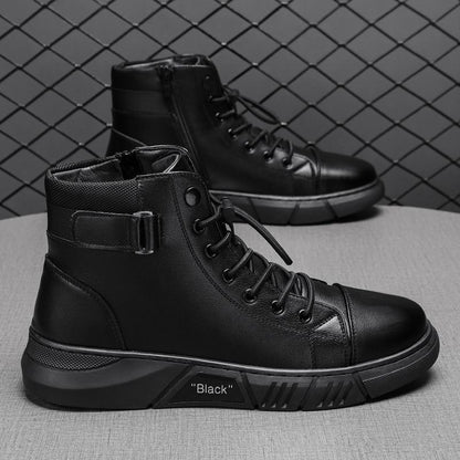 Sapatos masculinos de primavera: novas botas Martin de cano alto, botas casuais de couro para homem, botas britânicas vintage vintage na moda