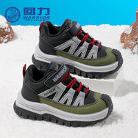 Sapatos infantis forrados a polar Warrior com blocos de cor, velcro versátil, sapatos desportivos casuais fáceis de colocar e tirar, sapatos de algodão alto portáteis e confortáveis