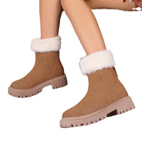 2025 Europe Station Fleece Neck Back Zipper Fleece Botas Martin Botas de Neve Curtas Quentes Femininas Edição Engrossada de Inverno