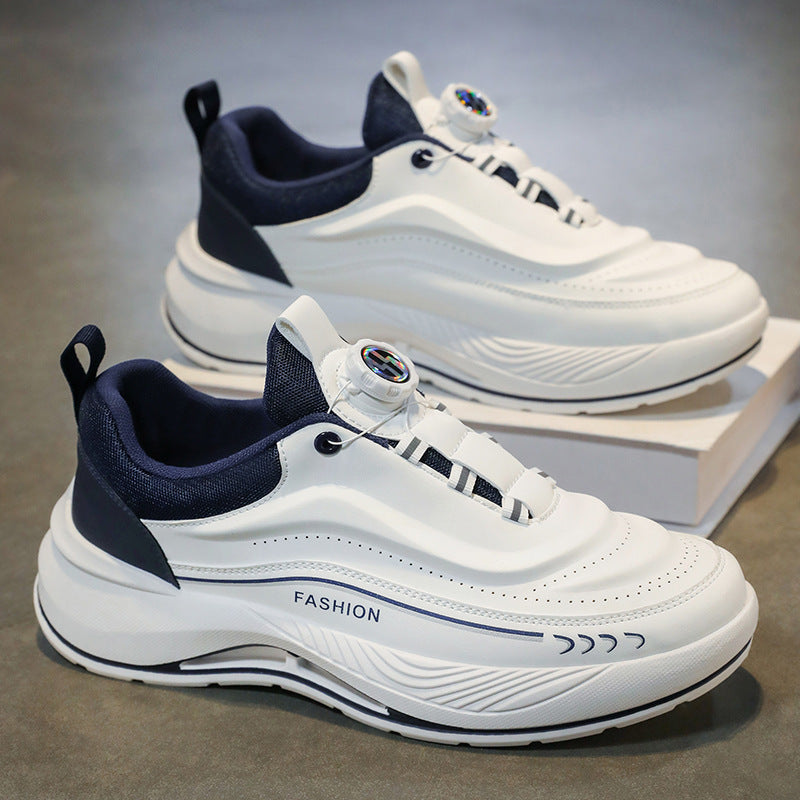 Sapatos de primavera para homem, novos ténis brancos respiráveis, ténis masculinos versáteis de sola grossa e modernos, sapatilhas casuais de corrida para pais