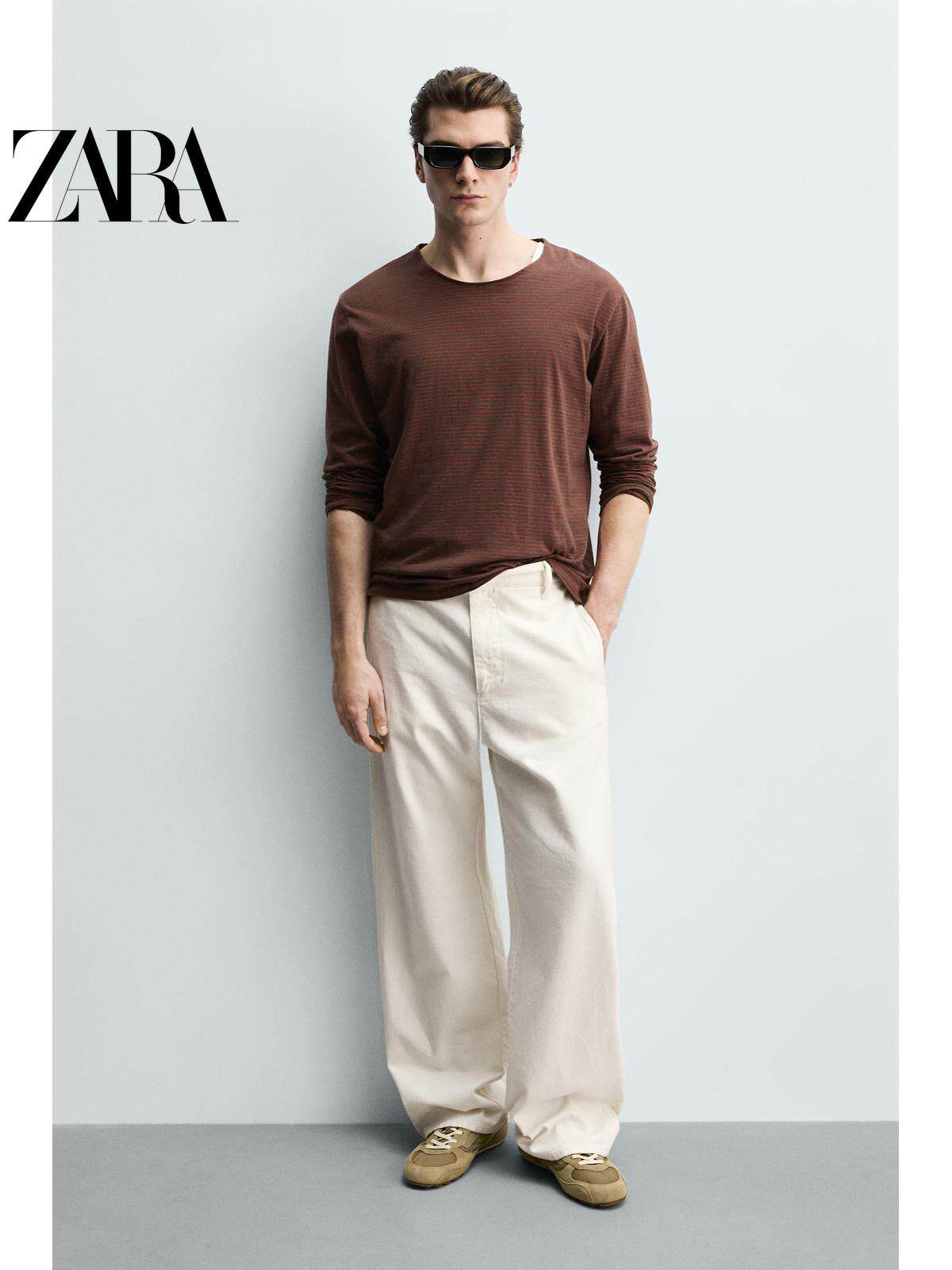 ZARA 2026 Primavera/Verão Sapatos Masculinos com Detalhes em Camurça, Modelo Retrô com Cadarço e Leves 2343720 107
