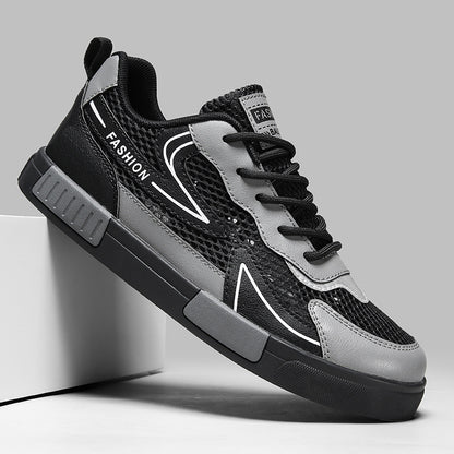 Ténis desportivos finos, respiráveis e ocos de malha para o verão masculino, sapatos casuais casuais versáteis e modernos para estudantes