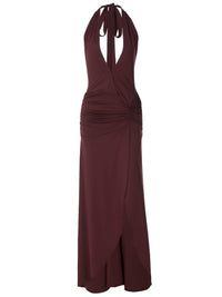 Vestido estreito, fenda longa, com fenda longa, bestseller da Amazon, bestseller transfronteiriço da Amazon, novo vestido sexy em V profundo, sem mangas e oco, de cor sólida