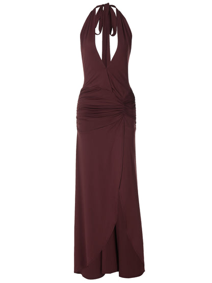 Vestido estreito, fenda longa, com fenda longa, bestseller da Amazon, bestseller transfronteiriço da Amazon, novo vestido sexy em V profundo, sem mangas e oco, de cor sólida