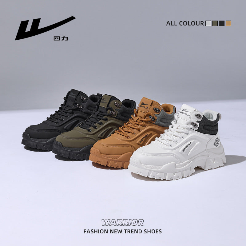 Sapatos plataforma altos Warrior, vestuário de trabalho, botas amarelas grandes e desportivas, casuais, de alta gama, viagens ao ar livre, sapatos masculinos de outono ao estilo britânico