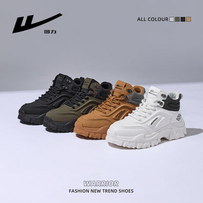 Sapatos plataforma altos Warrior, vestuário de trabalho, botas amarelas grandes e desportivas, casuais, de alta gama, viagens ao ar livre, sapatos masculinos de outono ao estilo britânico