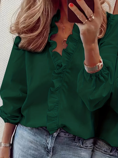 Comércio externo transfronteiriço roupa feminina europeia e americana, primavera, verão, outono, inverno, camisas com folhos, camisas femininas, largas e elegantes, estilosas para deslocações