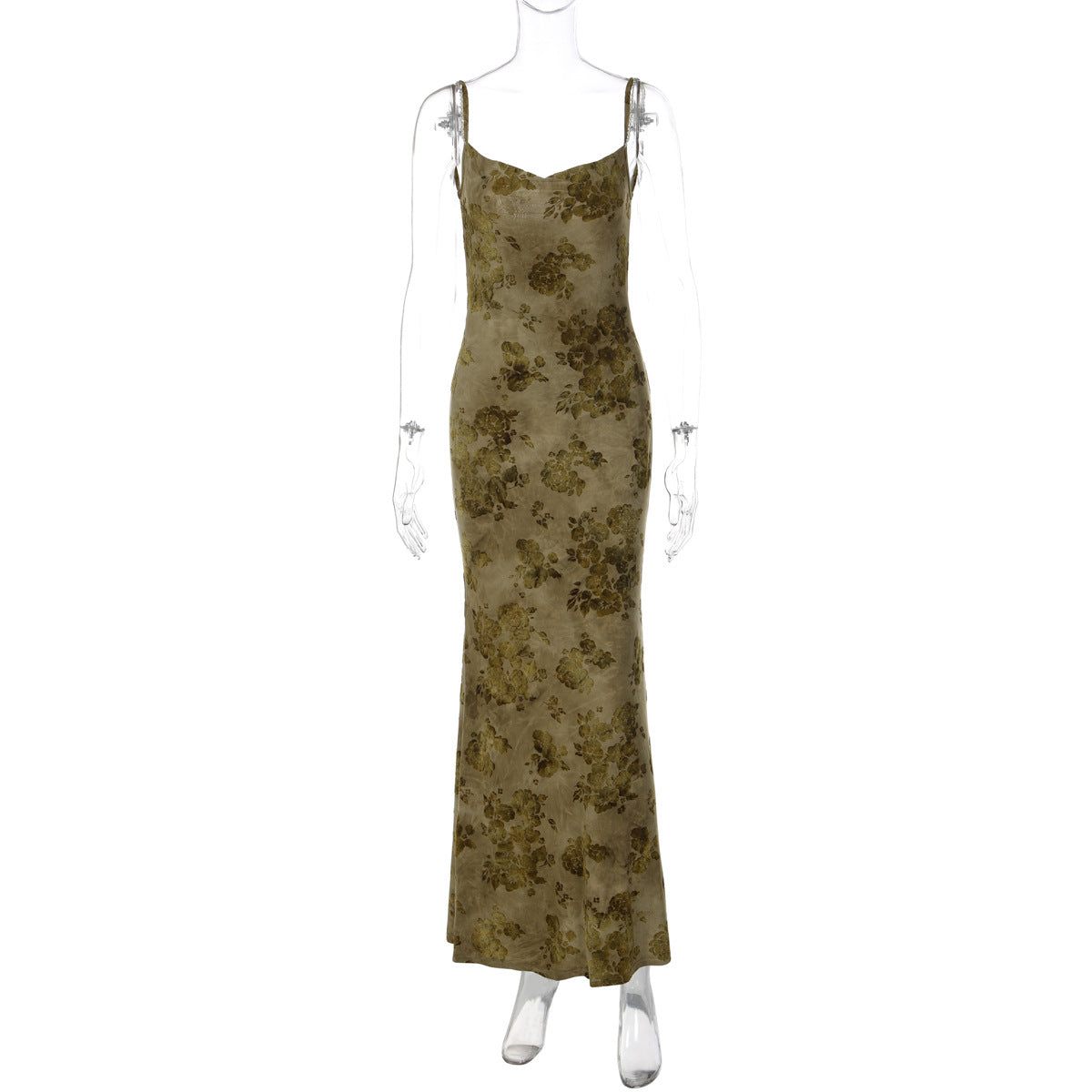 Vestido longo tie-dye sexy, maduro, moda europeia e americana, patchwork sem costas com decoração de correntes de ferro, vestido comprido justo e puro