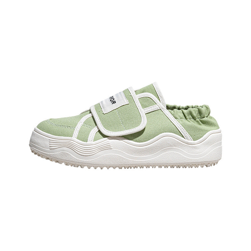 Sapatos de plataforma Warrior 2025 Spring com sola grossa para mulheres, sapatos com velcro para chinelos preguiçosos, sapatos de alto valor estético
