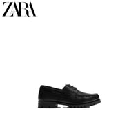 Sapatos masculinos ZARA Primavera/Verão 2026, cabedal em couro liso preto, bico redondo, estilo náutico, 2496720 800