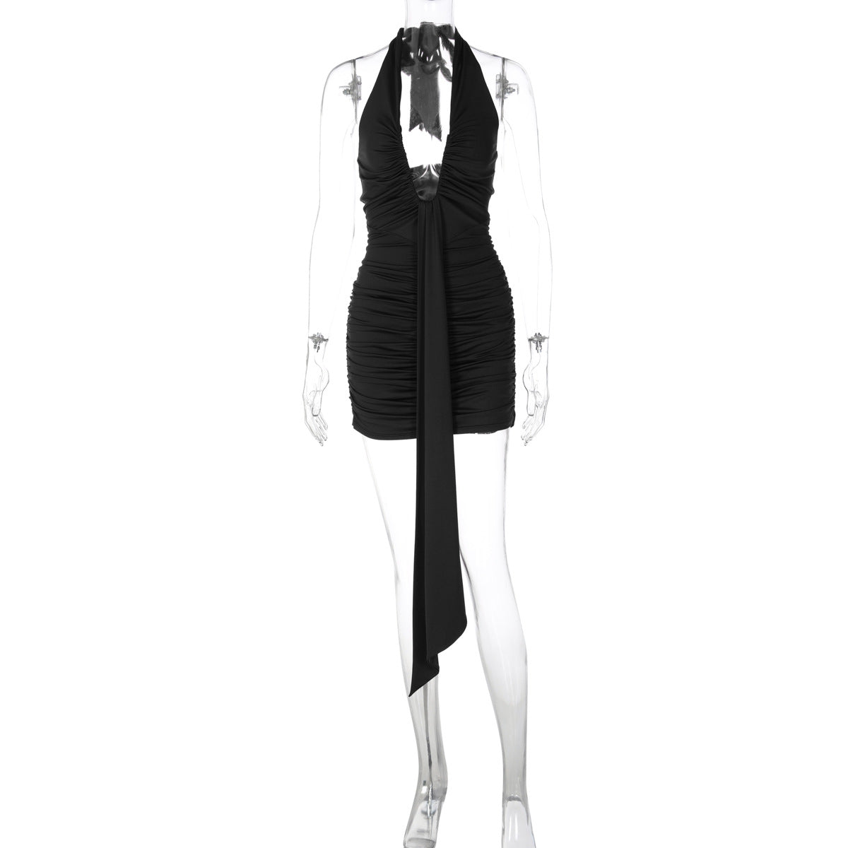 Moda transfronteiriça europeia e americana: vestido feminino sexy em V profundo sem mangas, vestido de fita ajustado que aperta a cintura para mulheres