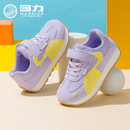 Sapatos infantis Warrior com blocos de cor da moda, ténis de treino moral com sola grossa em velcro para rapazes e raparigas, novos sapatos desportivos de sola grossa ao estilo mola