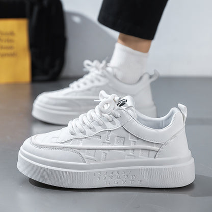 Sapatos de Homem Outono 2025 Novos Sapatilhos Desportivos Respiráveis Brancos de Sola Grossa, Sapatos de Painel de Pele de Homem de Homem Painel, Sapatos Casuais Modernos ao Estilo Coreano