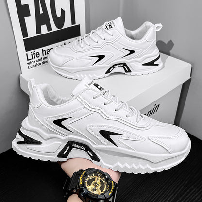 Sapatos masculinos de primavera, novos sapatos brancos versáteis e modernos de 2025, aumento de altura para desportos juvenis casuais, sapatos da moda do pai