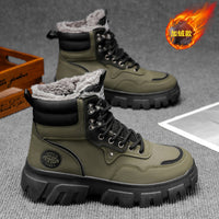 Botas de neve masculinas, sapatos de algodão do Nordeste, forrados em polar de inverno, quentes e espessos, em pele e pele integraram botas de algodão Martin resistentes ao frio e resistentes ao frio