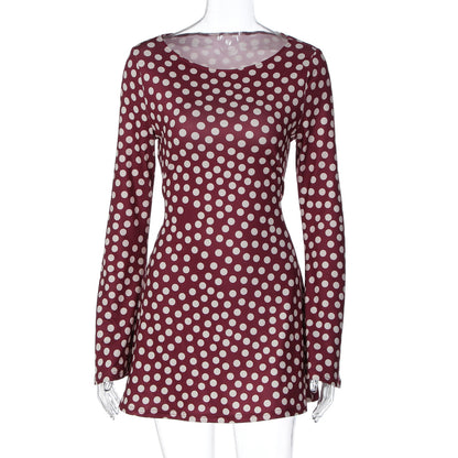 Moda feminina europeia e americana 2026 verão nova moda com estampado de bolinhas slim-fit estilo fresco vestido de manga comprida por grosso